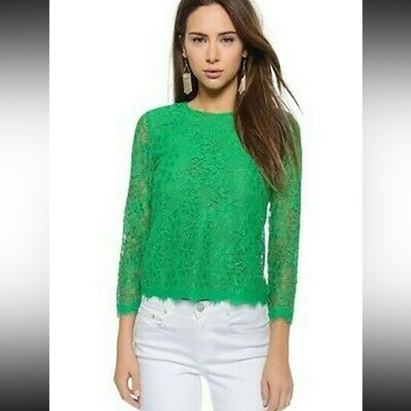 Diane Von Furstenberg Tops - Diane Von Furstenberg Lace Blouse Top Kelly Green 3/4 Sleeve Womens